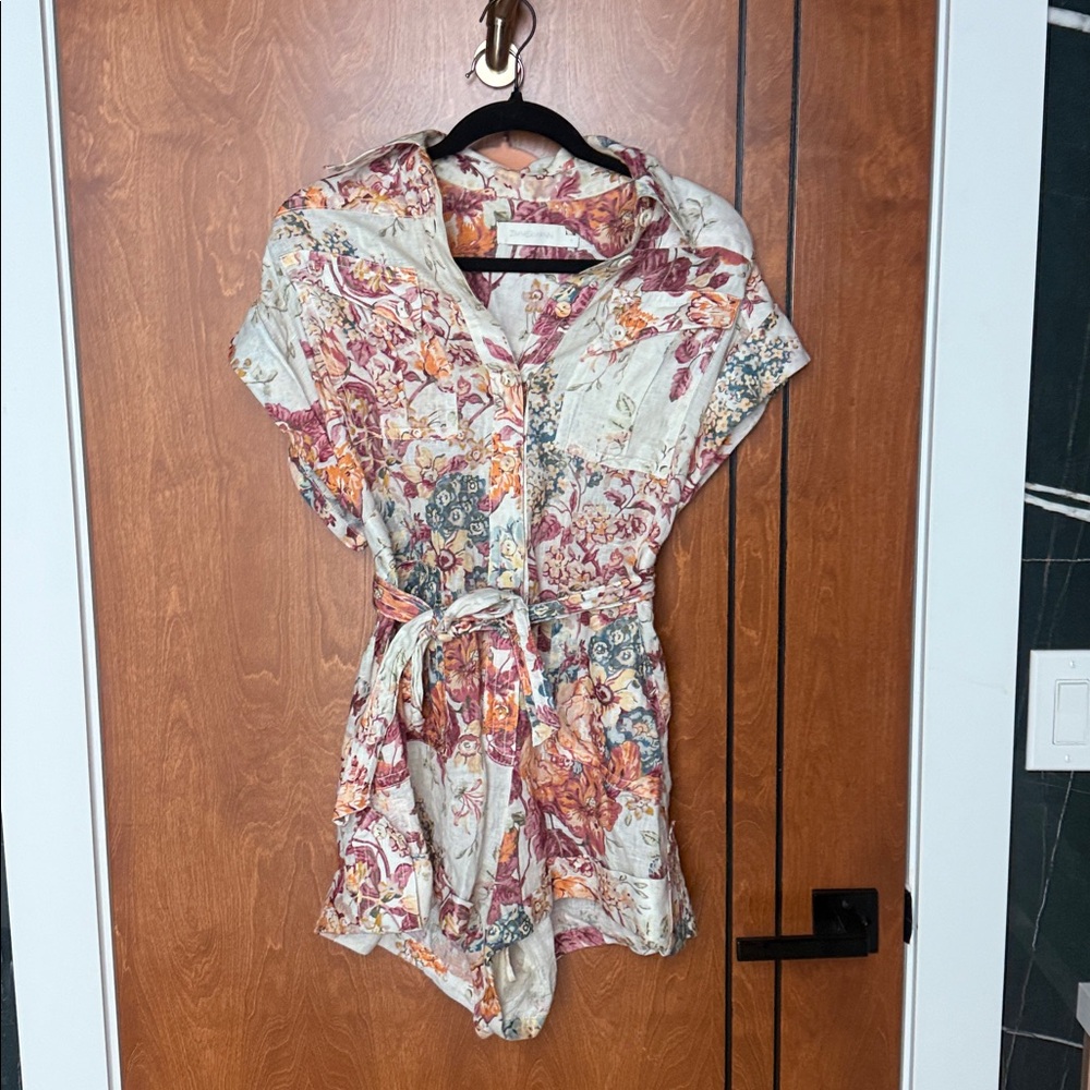 Zimmermann Cream Floral Button-Front Top with Mustard & Rose Prints